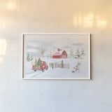 Home For The Holidays I Snowman by Beth Grove. shown as a paper print in a white frame. Available as a archival giclee rolled canvas, fine art paper, or poster print. SKU 81952i.