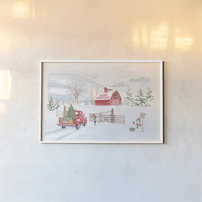 Home For The Holidays I Snowman by Beth Grove. shown as a paper print in a white frame. Available as a archival giclee rolled canvas, fine art paper, or poster print. SKU 81952i.