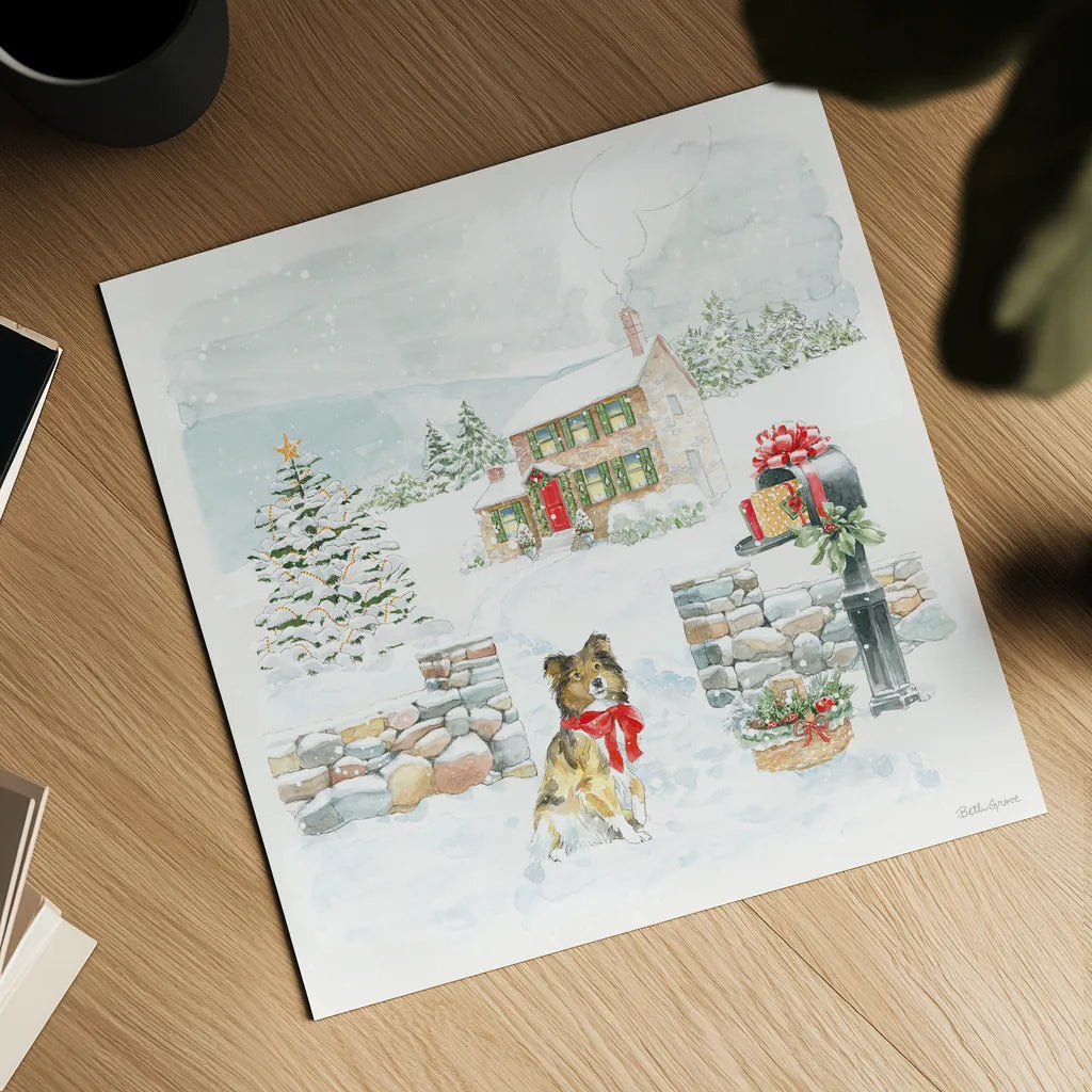 Home For The Holidays II by Beth Grove. Shown as a detailed flat fine art print, highlighting archival giclee quality. Available as an archival giclee rolled canvas, fine art paper, or poster print. SKU 81706a.