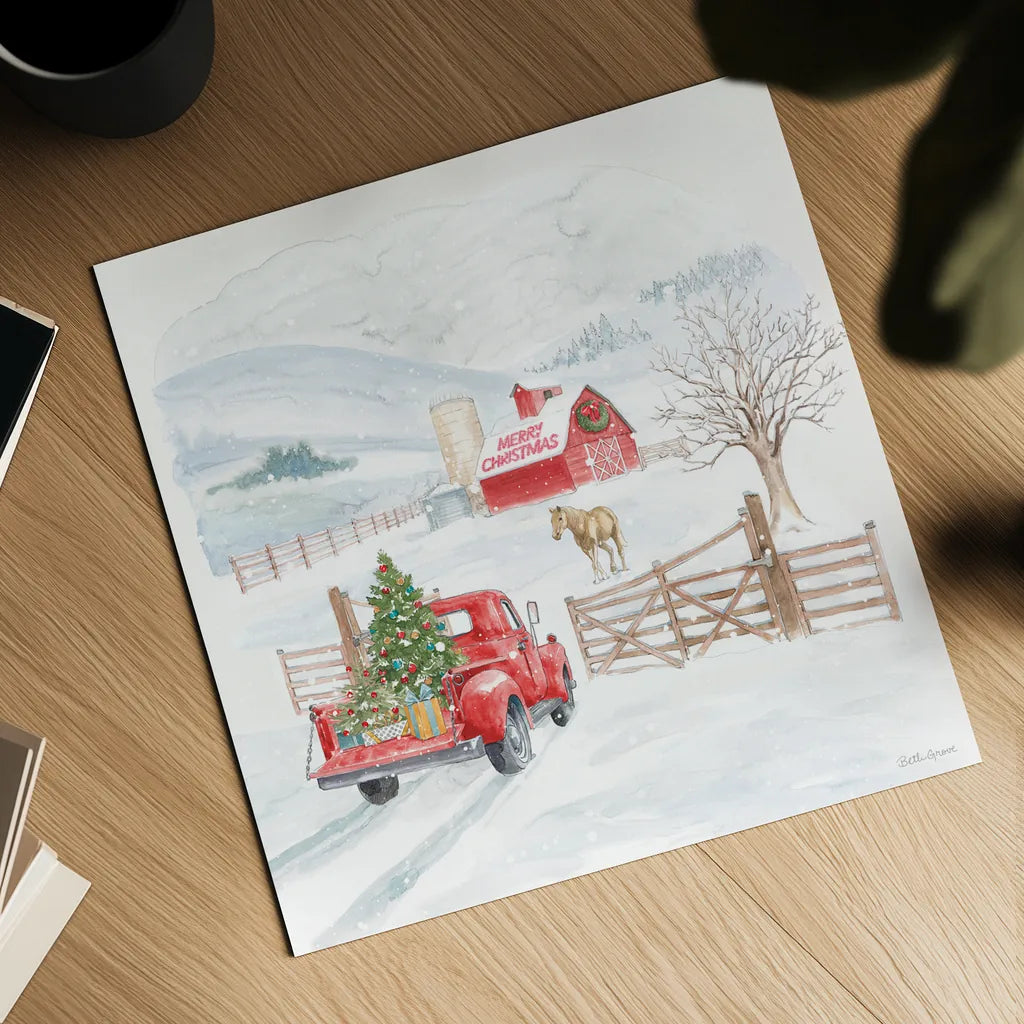 Home For The Holidays IV by Beth Grove. Shown as a detailed flat fine art print, highlighting archival giclee quality. Available as an archival giclee rolled canvas, fine art paper, or poster print. SKU 81708a.