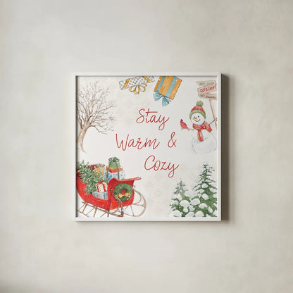 Home For The Holidays VI by Beth Grove. Shown in a crisp white glass frame for a clean and minimalist style. Available as an archival giclee rolled canvas, fine art paper, or poster print. SKU 81710a.