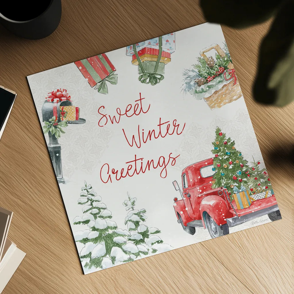 Home For The Holidays VII by Beth Grove. Shown as a detailed flat fine art print, highlighting archival giclee quality. Available as an archival giclee rolled canvas, fine art paper, or poster print. SKU 81711a.