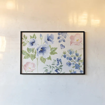 Indigo Petals I by Beth Grove. shown as a paper print in a black flame. Available as a archival giclee rolled canvas, fine art paper, or poster print. SKU 78053i.