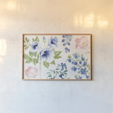 Indigo Petals I by Beth Grove. shown as a paper print in a natural frame. Available as a archival giclee rolled canvas, fine art paper, or poster print. SKU 78053i.