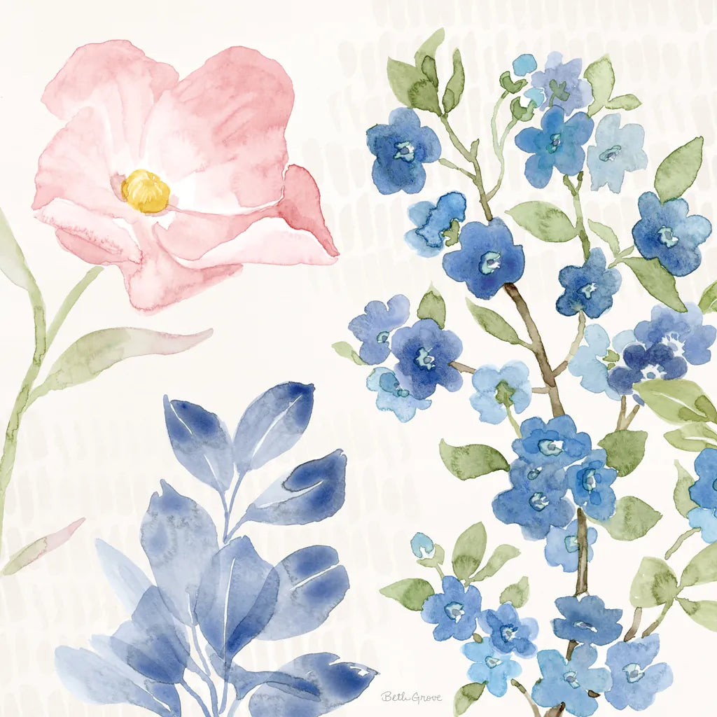 Indigo Petals II by Beth Grove. SKU 78054a. Archival Giclee Fine art print for wall decor.