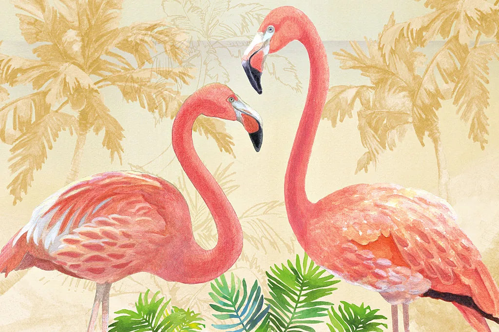 Island Time Flamingo Gold by Beth Grove. SKU 45024i. Archival Giclee Fine art print for wall decor.