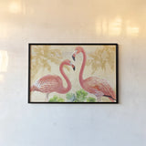 Island Time Flamingo Gold by Beth Grove. shown as a paper print in a black flame. Available as a archival giclee rolled canvas, fine art paper, or poster print. SKU 45024i.