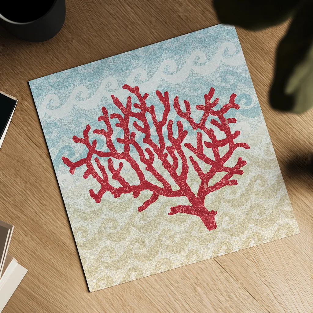 Lighthouse View Coral by Beth Grove. Shown as a detailed flat fine art print, highlighting archival giclee quality. Available as an archival giclee rolled canvas, fine art paper, or poster print. SKU 18404a.