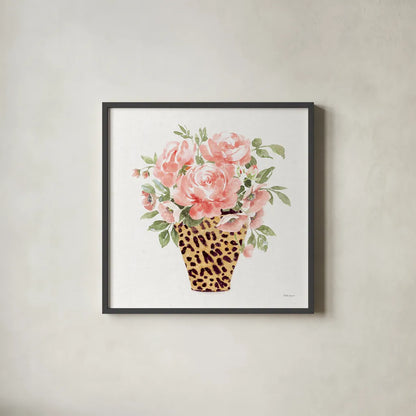 Luxe Bouquet I by Beth Grove. Shown in a sleek black glass frame for a contemporary gallery look. Available as an archival giclee rolled canvas, fine art paper, or poster print. SKU 69011a.