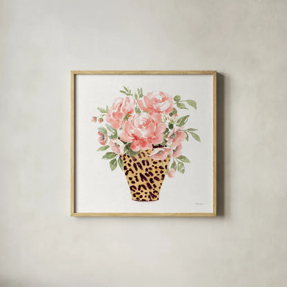 Luxe Bouquet I by Beth Grove. Shown in a natural wood glass frame for a timeless modern aesthetic. Available as an archival giclee rolled canvas, fine art paper, or poster print. SKU 69011a.