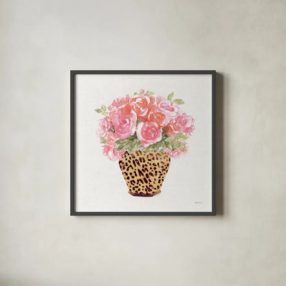 Luxe Bouquet II by Beth Grove. Shown in a sleek black glass frame for a contemporary gallery look. Available as an archival giclee rolled canvas, fine art paper, or poster print. SKU 69012a.