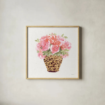 Luxe Bouquet II by Beth Grove. Shown in a natural wood glass frame for a timeless modern aesthetic. Available as an archival giclee rolled canvas, fine art paper, or poster print. SKU 69012a.