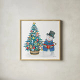Main Street Christmas IX by Beth Grove. Shown in a natural wood glass frame for a timeless modern aesthetic. Available as an archival giclee rolled canvas, fine art paper, or poster print. SKU 44455a.