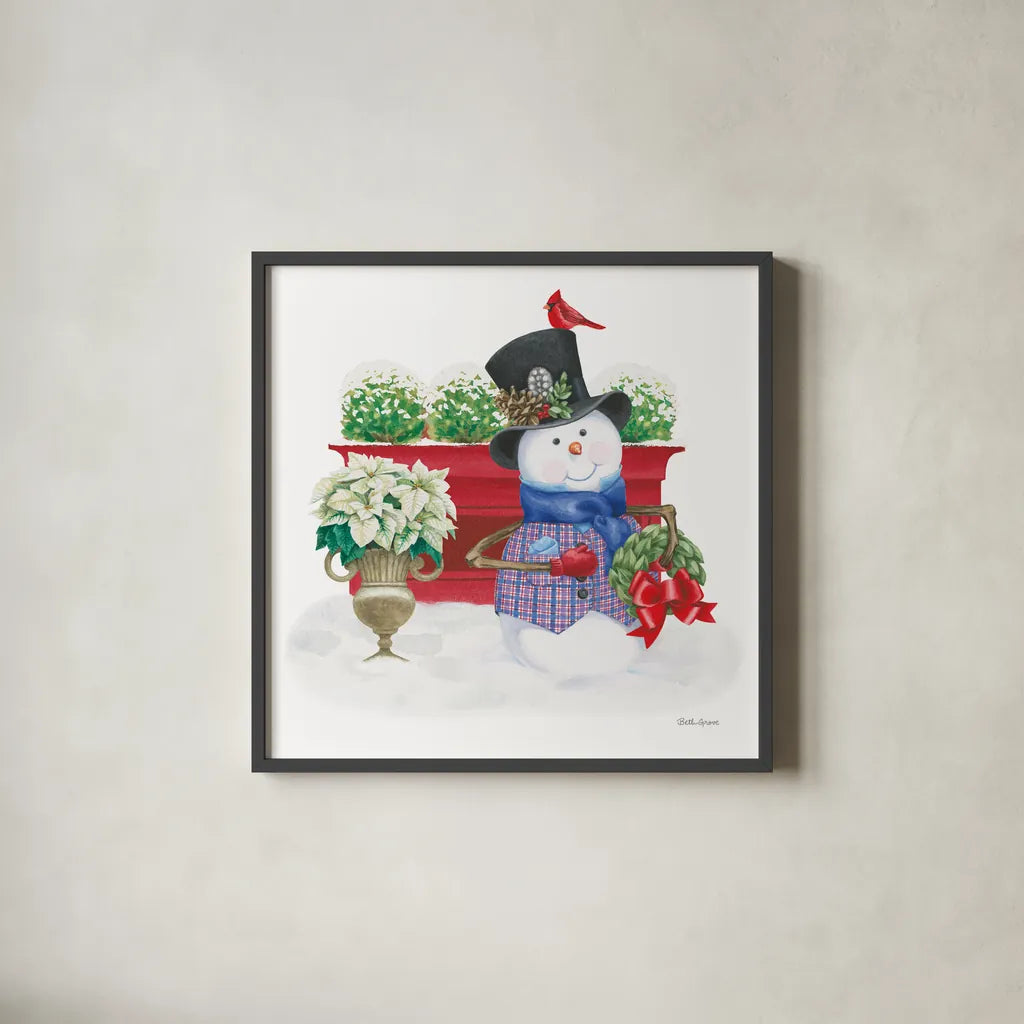 Main Street Christmas X by Beth Grove. Shown in a sleek black glass frame for a contemporary gallery look. Available as an archival giclee rolled canvas, fine art paper, or poster print. SKU 44457a.