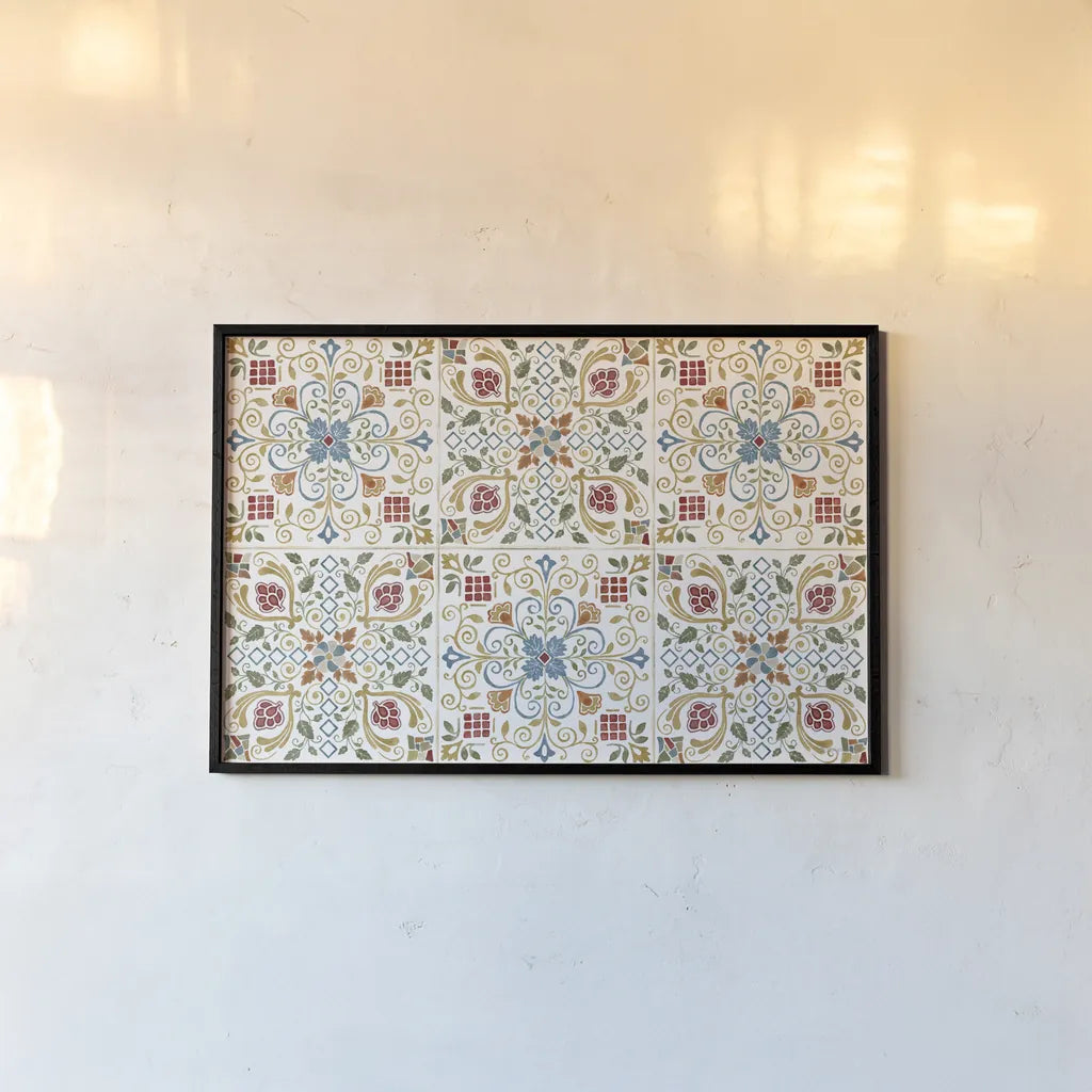 Mediterranean Motif I by Beth Grove. shown as a paper print in a black flame. Available as a archival giclee rolled canvas, fine art paper, or poster print. SKU 77507i.