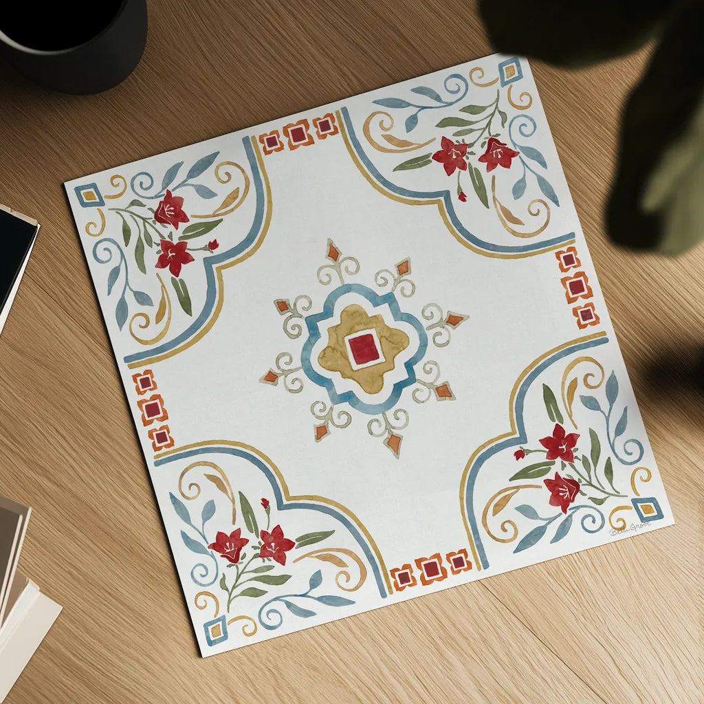 Mediterranean Motif III by Beth Grove. Shown as a detailed flat fine art print, highlighting archival giclee quality. Available as an archival giclee rolled canvas, fine art paper, or poster print. SKU 77509a.