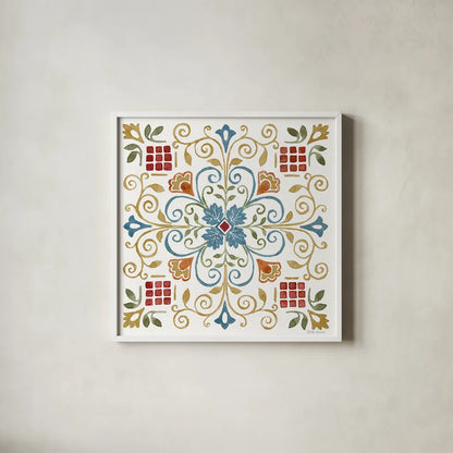 Mediterranean Motif IV by Beth Grove. Shown in a crisp white glass frame for a clean and minimalist style. Available as an archival giclee rolled canvas, fine art paper, or poster print. SKU 77510a.