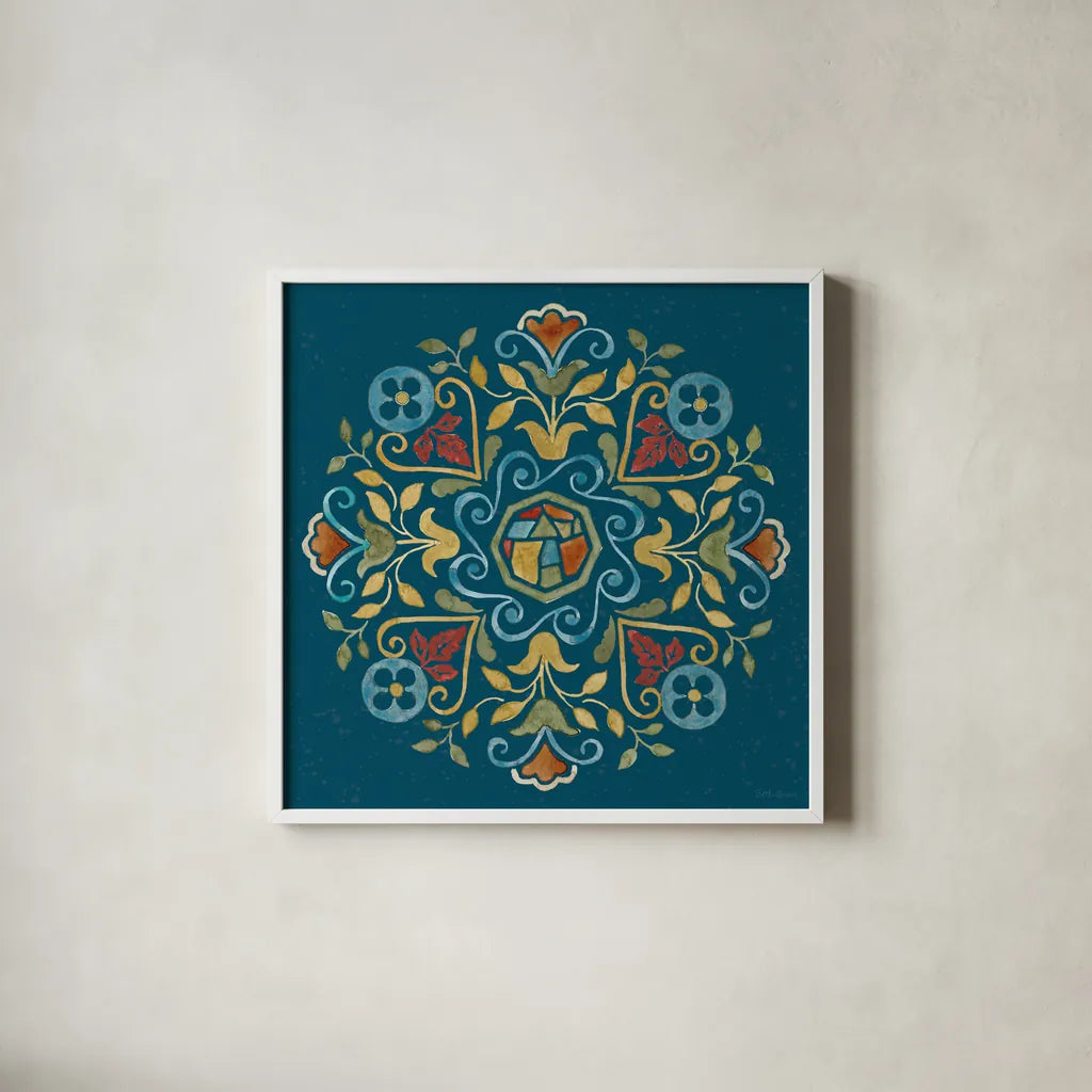 Mediterranean Motif VI by Beth Grove. Shown in a crisp white glass frame for a clean and minimalist style. Available as an archival giclee rolled canvas, fine art paper, or poster print. SKU 77512a.
