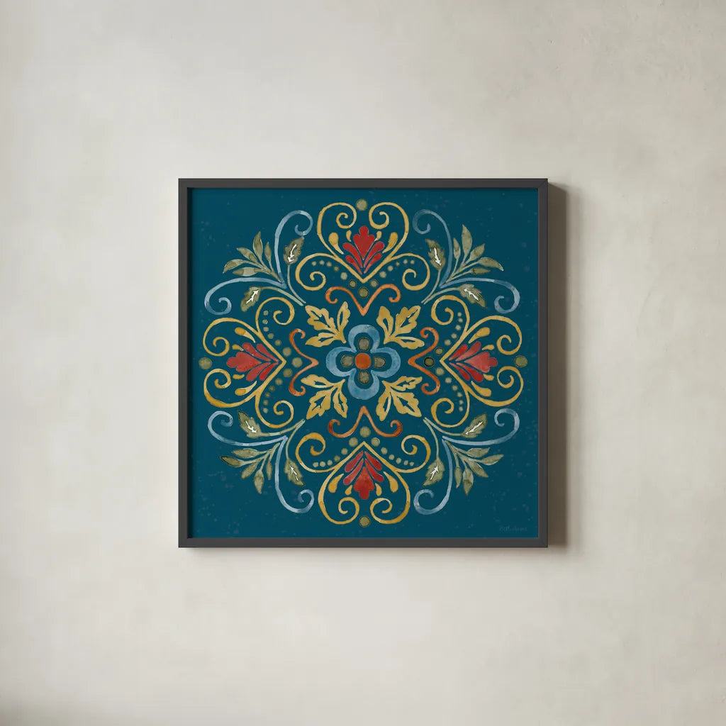 Mediterranean Motif VII by Beth Grove. Shown in a sleek black glass frame for a contemporary gallery look. Available as an archival giclee rolled canvas, fine art paper, or poster print. SKU 77513a.