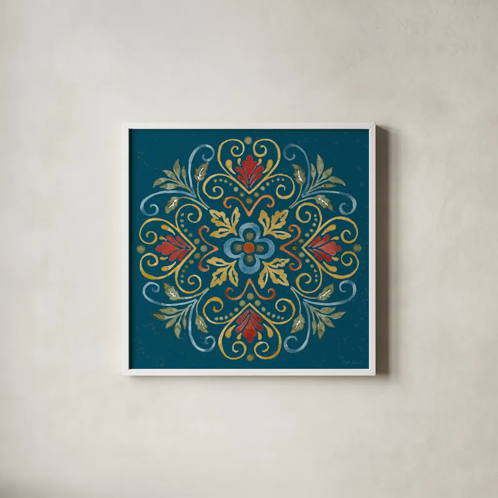 Mediterranean Motif VII by Beth Grove. Shown in a crisp white glass frame for a clean and minimalist style. Available as an archival giclee rolled canvas, fine art paper, or poster print. SKU 77513a.
