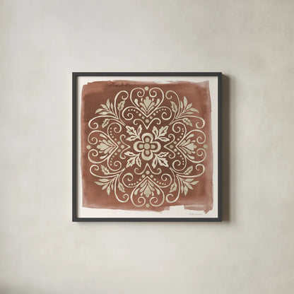 Mediterranean Motif VII Neutral by Beth Grove. Shown in a sleek black glass frame for a contemporary gallery look. Available as an archival giclee rolled canvas, fine art paper, or poster print. SKU 97370a.