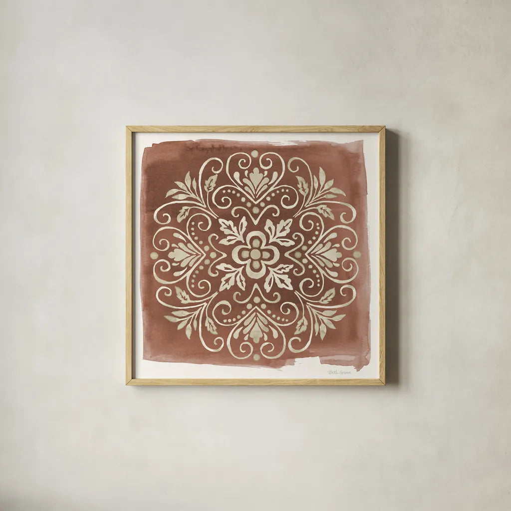 Mediterranean Motif VII Neutral by Beth Grove. Shown in a natural wood glass frame for a timeless modern aesthetic. Available as an archival giclee rolled canvas, fine art paper, or poster print. SKU 97370a.