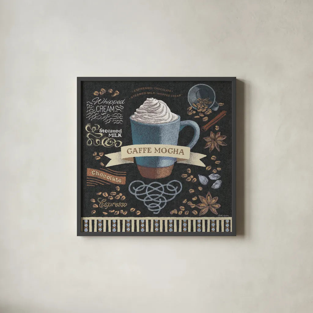 Mocha Square by Beth Grove. Shown in a sleek black glass frame for a contemporary gallery look. Available as an archival giclee rolled canvas, fine art paper, or poster print. SKU 19891a.