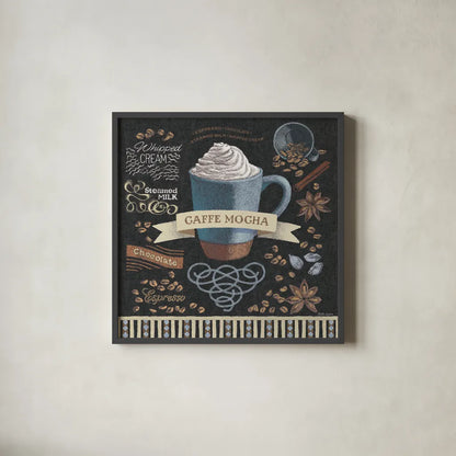 Mocha Square by Beth Grove. Shown in a sleek black glass frame for a contemporary gallery look. Available as an archival giclee rolled canvas, fine art paper, or poster print. SKU 19891a.