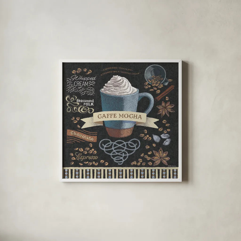 Mocha Square by Beth Grove. Shown in a crisp white glass frame for a clean and minimalist style. Available as an archival giclee rolled canvas, fine art paper, or poster print. SKU 19891a.