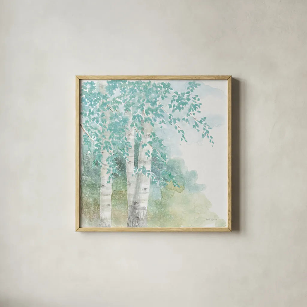 Natures Leaves II No Gold by Beth Grove. Shown in a natural wood glass frame for a timeless modern aesthetic. Available as an archival giclee rolled canvas, fine art paper, or poster print. SKU 61596a.