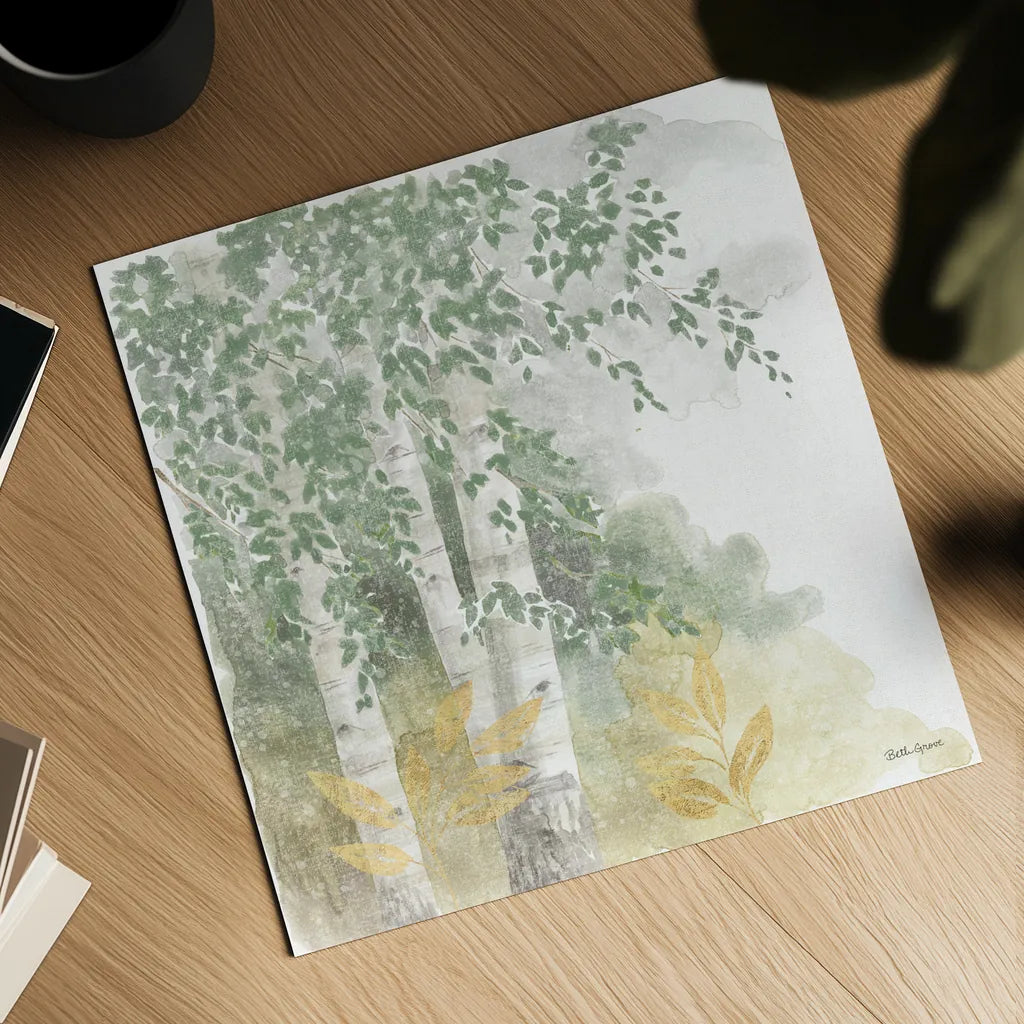 Natures Leaves II Sage by Beth Grove. Shown as a detailed flat fine art print, highlighting archival giclee quality. Available as an archival giclee rolled canvas, fine art paper, or poster print. SKU 71493a.