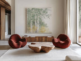 Natures Leaves II Sage by Beth Grove. Shown as extra-large giant wall art in a modern living room. Available as an archival giclee rolled canvas, fine art paper, or poster print. SKU 71493a.