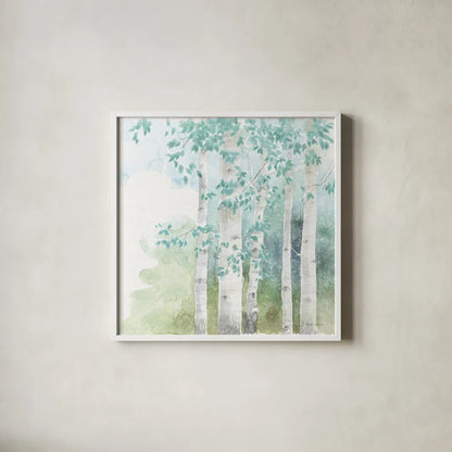 Natures Leaves III No Gold by Beth Grove. Shown in a crisp white glass frame for a clean and minimalist style. Available as an archival giclee rolled canvas, fine art paper, or poster print. SKU 61597a.