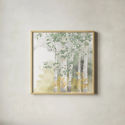 Natures Leaves III Sage by Beth Grove. Shown in a natural wood glass frame for a timeless modern aesthetic. Available as an archival giclee rolled canvas, fine art paper, or poster print. SKU 71494a.