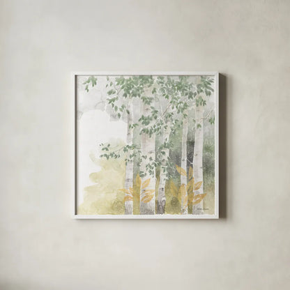 Natures Leaves III Sage by Beth Grove. Shown in a crisp white glass frame for a clean and minimalist style. Available as an archival giclee rolled canvas, fine art paper, or poster print. SKU 71494a.