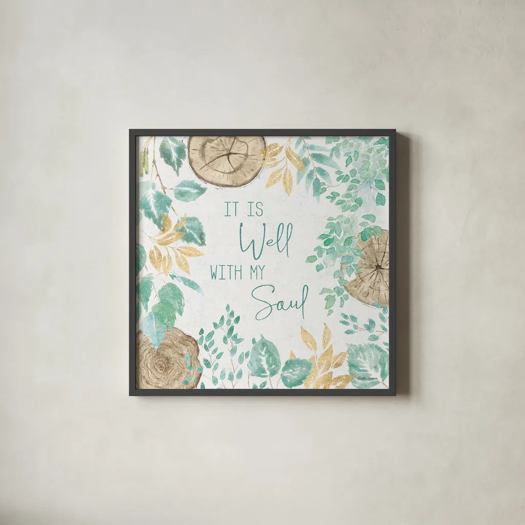 Natures Leaves IV by Beth Grove. Shown in a sleek black glass frame for a contemporary gallery look. Available as an archival giclee rolled canvas, fine art paper, or poster print. SKU 56072a.