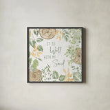 Natures Leaves IV Sage by Beth Grove. Shown in a sleek black glass frame for a contemporary gallery look. Available as an archival giclee rolled canvas, fine art paper, or poster print. SKU 71495a.