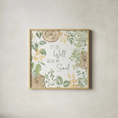 Natures Leaves IV Sage by Beth Grove. Shown in a natural wood glass frame for a timeless modern aesthetic. Available as an archival giclee rolled canvas, fine art paper, or poster print. SKU 71495a.