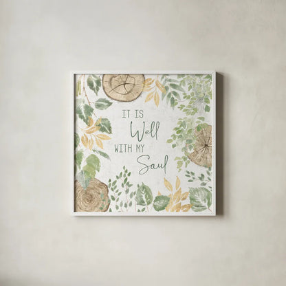 Natures Leaves IV Sage by Beth Grove. Shown in a crisp white glass frame for a clean and minimalist style. Available as an archival giclee rolled canvas, fine art paper, or poster print. SKU 71495a.