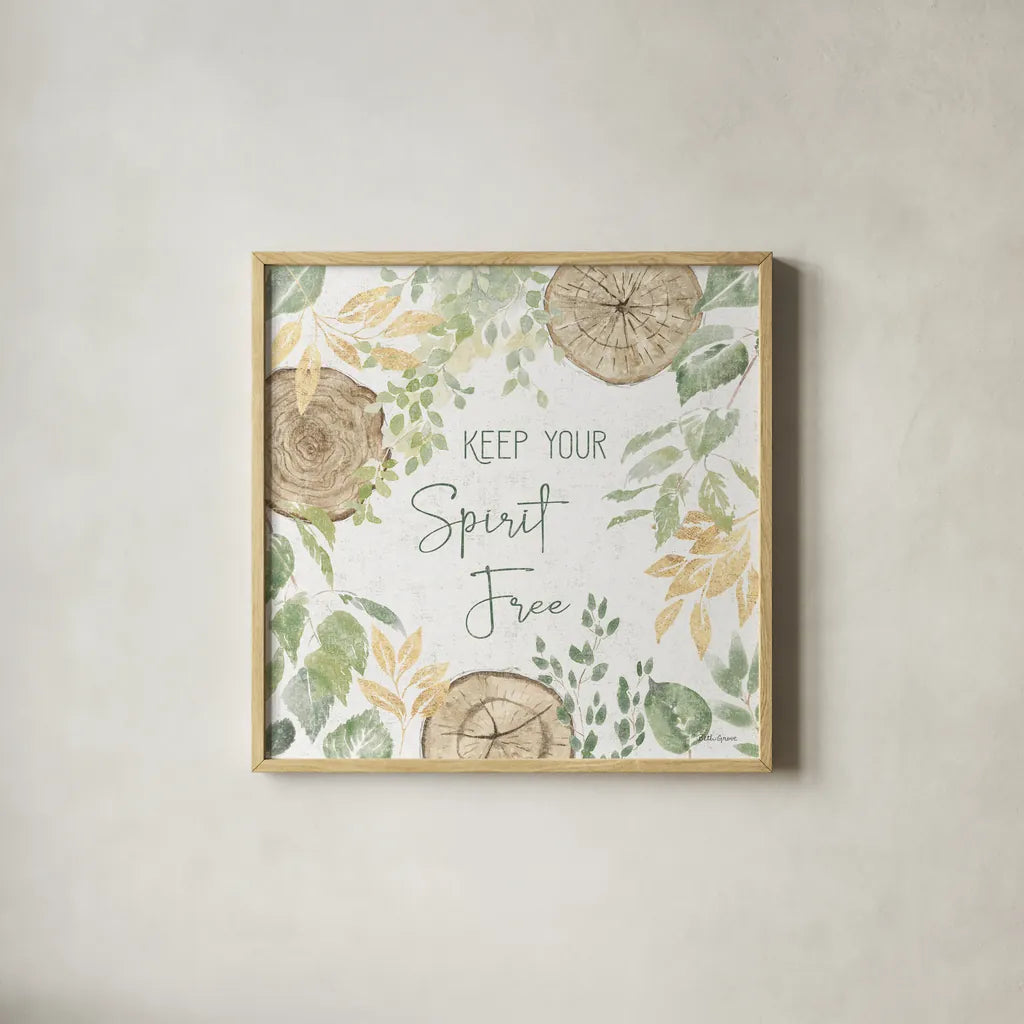 Natures Leaves V Sage by Beth Grove. Shown in a natural wood glass frame for a timeless modern aesthetic. Available as an archival giclee rolled canvas, fine art paper, or poster print. SKU 71496a.