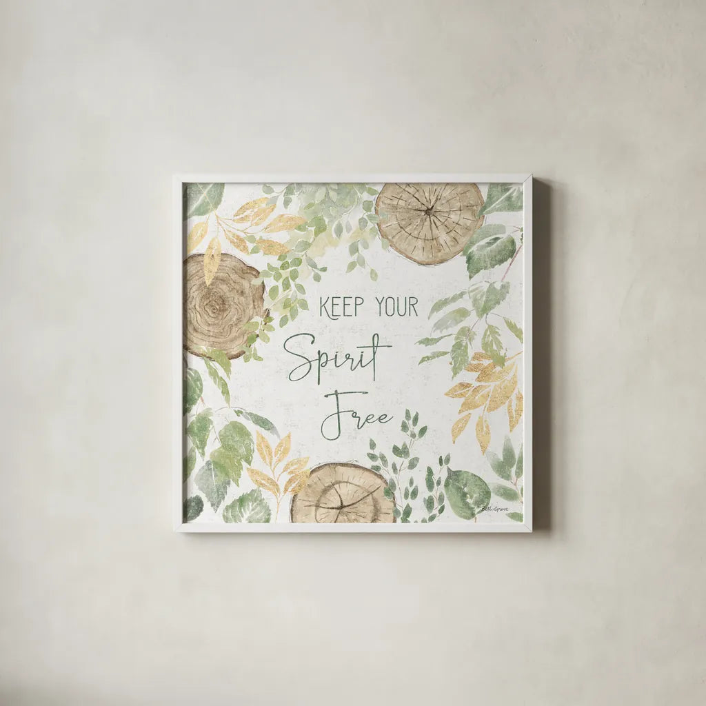 Natures Leaves V Sage by Beth Grove. Shown in a crisp white glass frame for a clean and minimalist style. Available as an archival giclee rolled canvas, fine art paper, or poster print. SKU 71496a.