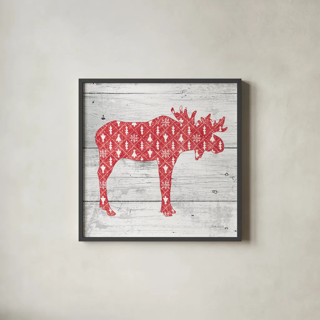 Nordic Holiday IX by Beth Grove. Shown in a sleek black glass frame for a contemporary gallery look. Available as an archival giclee rolled canvas, fine art paper, or poster print. SKU 33877a.