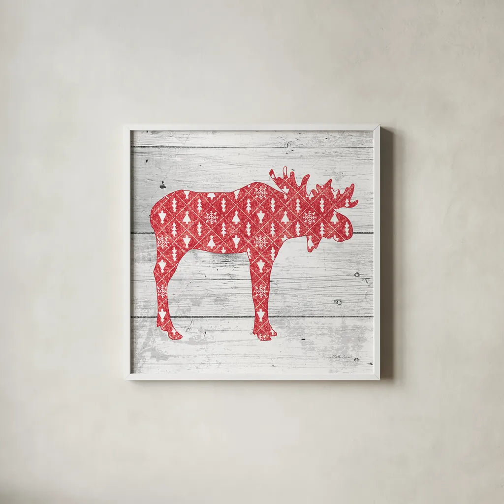 Nordic Holiday IX by Beth Grove. Shown in a crisp white glass frame for a clean and minimalist style. Available as an archival giclee rolled canvas, fine art paper, or poster print. SKU 33877a.