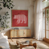 Nordic Holiday X by Beth Grove. Shown in a natural wood frame in a cozy modern living room. Available as an archival giclee rolled canvas, fine art paper, or poster print. SKU 33878a.
