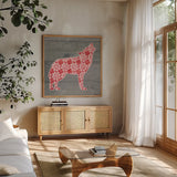 Nordic Holiday XI by Beth Grove. Shown in a natural wood frame in a cozy modern living room. Available as an archival giclee rolled canvas, fine art paper, or poster print. SKU 33879a.