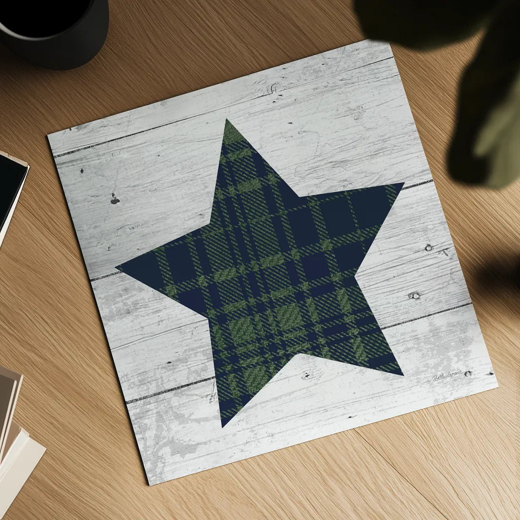 Nordic Holiday XII Plaid Navy Green by Beth Grove. Shown as a detailed flat fine art print, highlighting archival giclee quality. Available as an archival giclee rolled canvas, fine art paper, or poster print. SKU 59702a.