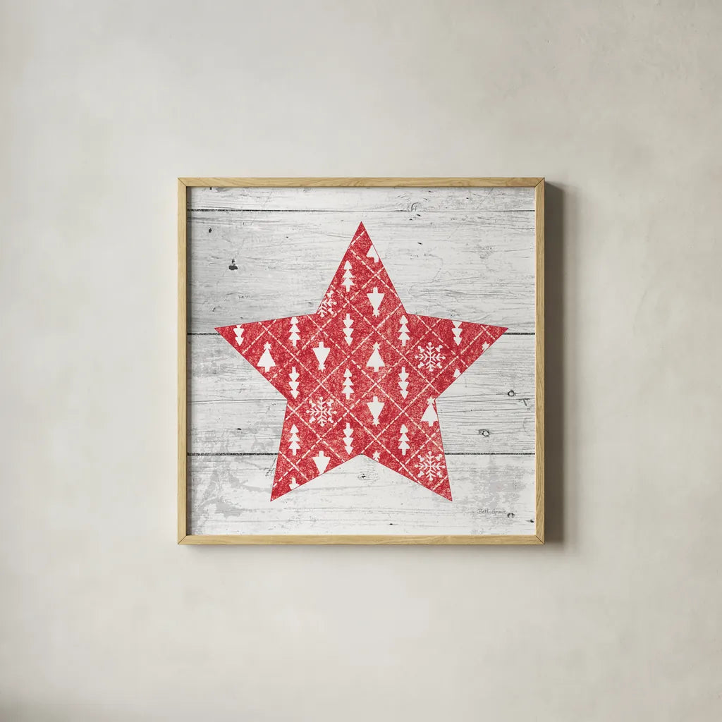 Nordic Holiday XIII by Beth Grove. Shown in a natural wood glass frame for a timeless modern aesthetic. Available as an archival giclee rolled canvas, fine art paper, or poster print. SKU 33881a.