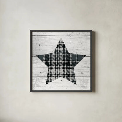 Nordic Holiday XIII Plaid by Beth Grove. Shown in a sleek black glass frame for a contemporary gallery look. Available as an archival giclee rolled canvas, fine art paper, or poster print. SKU 37366a.