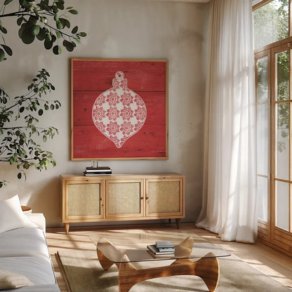 Nordic Holiday XIV by Beth Grove. Shown in a natural wood frame in a cozy modern living room. Available as an archival giclee rolled canvas, fine art paper, or poster print. SKU 33882a.