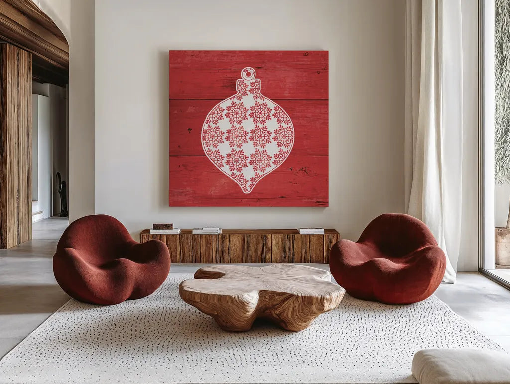 Nordic Holiday XIV by Beth Grove. Shown as extra-large giant wall art in a modern living room. Available as an archival giclee rolled canvas, fine art paper, or poster print. SKU 33882a.